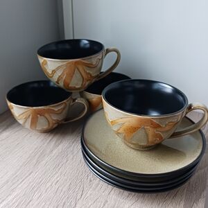 🌷 Pier 1 Imports Kioko Stoneware Tea Cups and Saucers Set